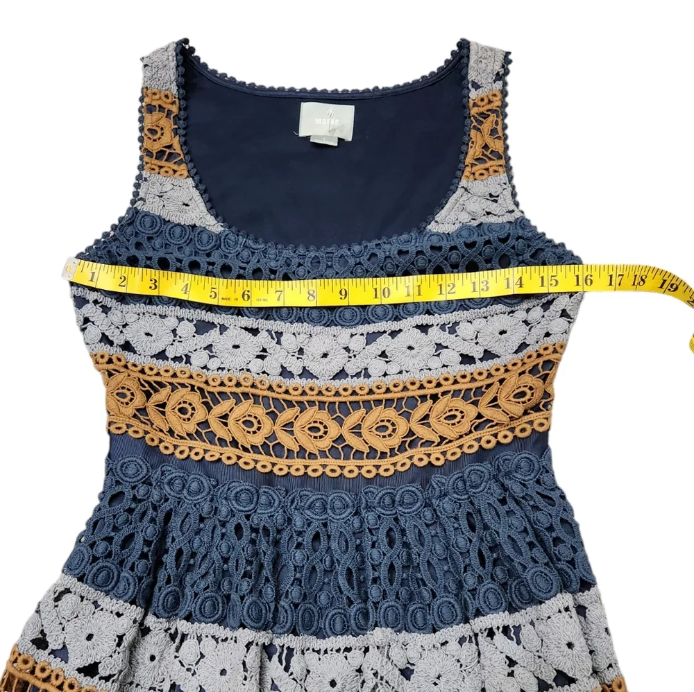 Maeve Crochet Mini Dress Gold Blue Striped Anthropologie Maeve Knit Lace 0